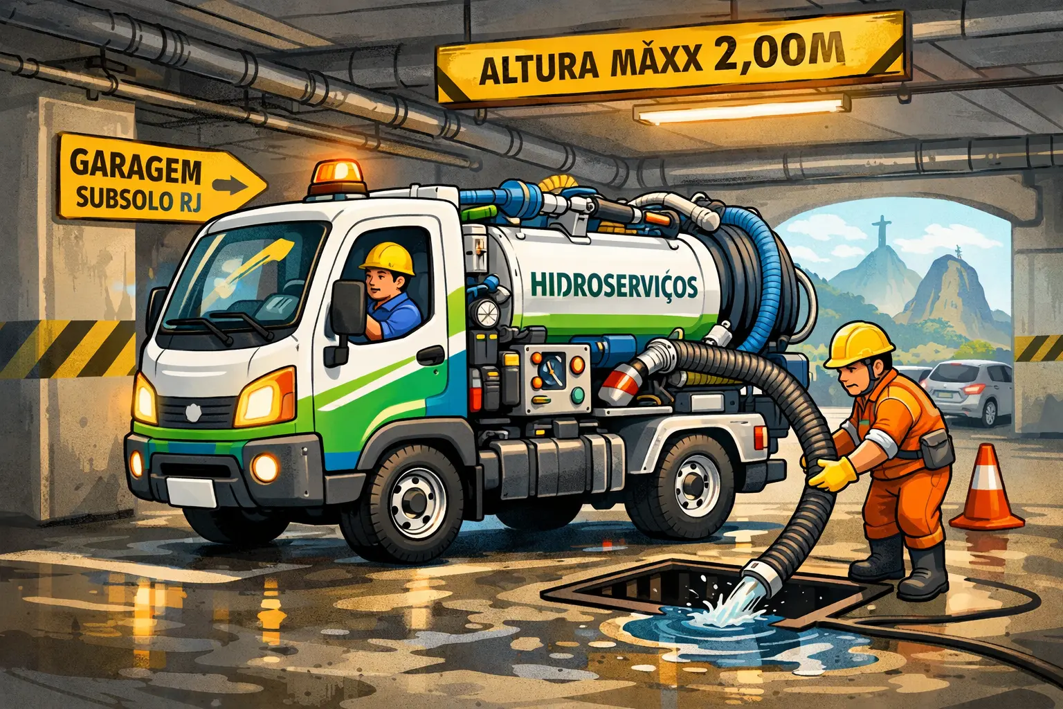 Caminhão compacto para acesso e limpeza de subsolos RJ.