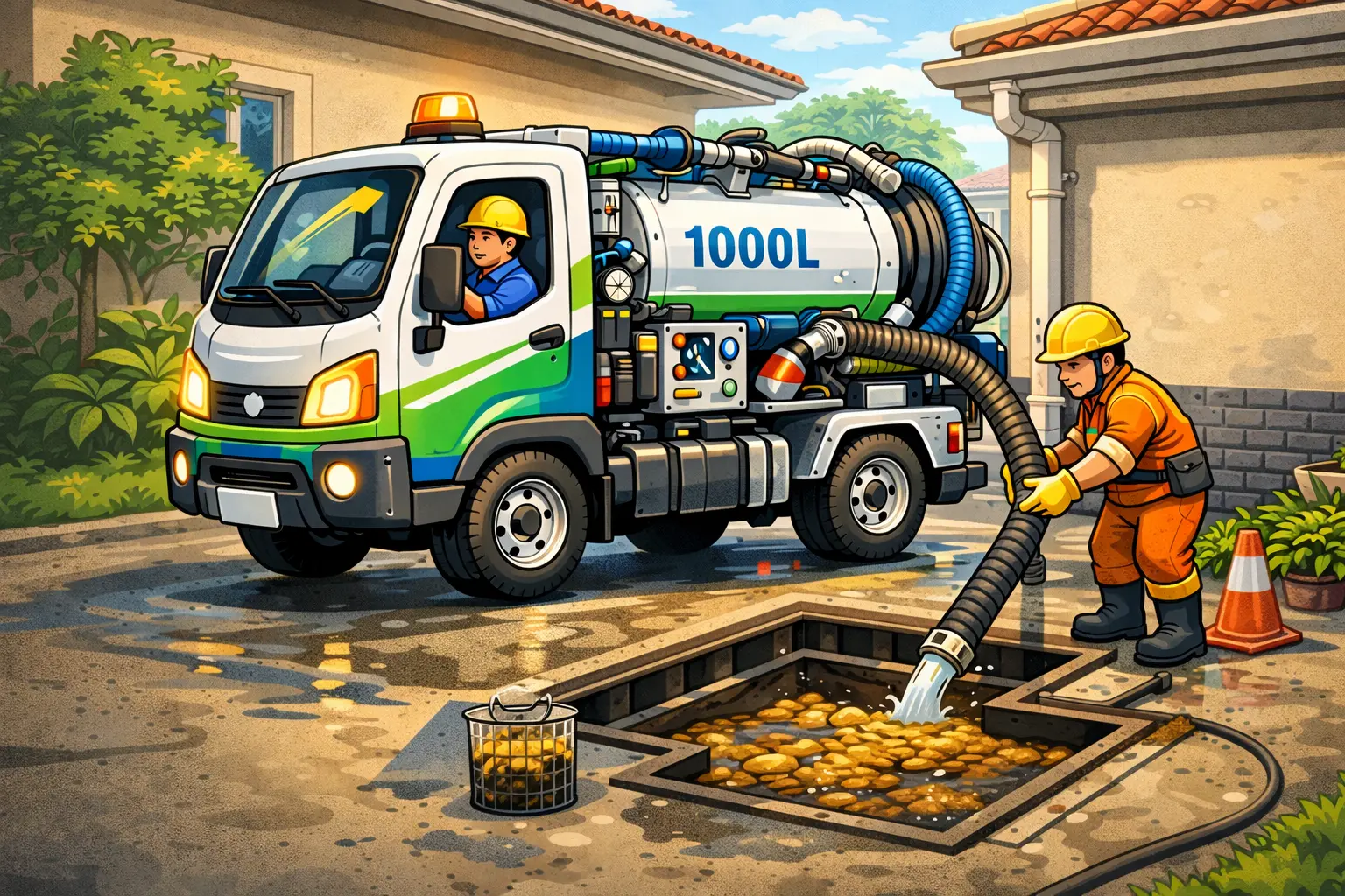 Caminhão de 1000L para limpeza de caixa de gordura para residência RJ.