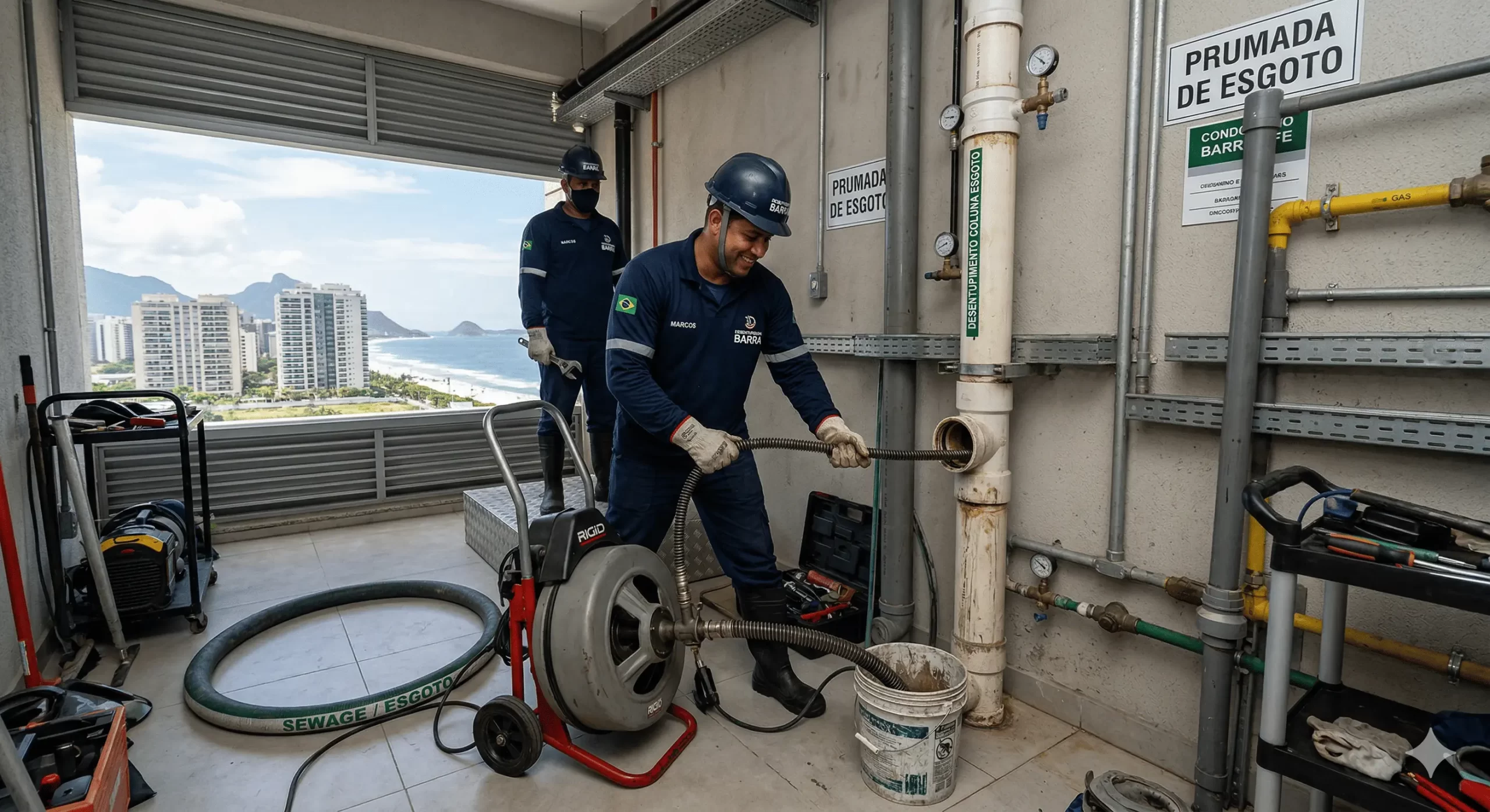 Desentupimento de coluna de esgoto em condomínios na Barra da Tijuca