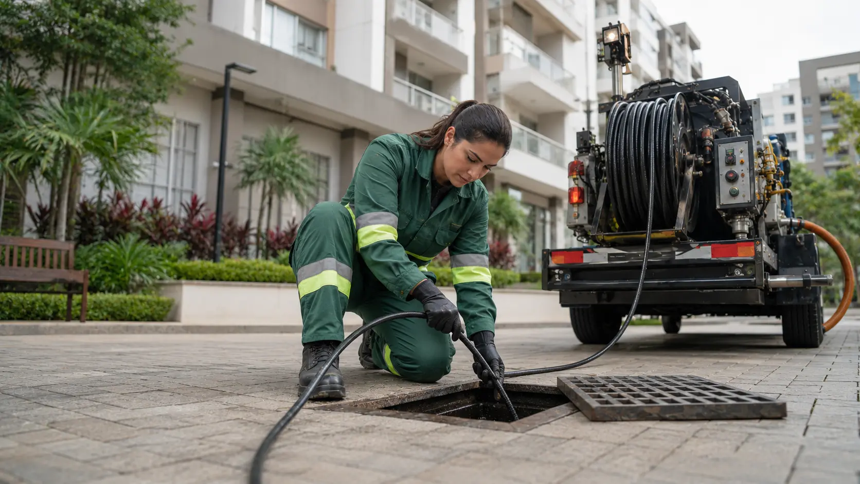 Desentupidora RJ: Caminhão de hidrojateamento para esgoto pesado em prédios no RJ
